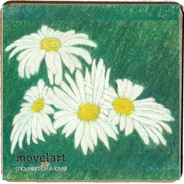 4 x 4 wooden plaque Dark Green Daisy