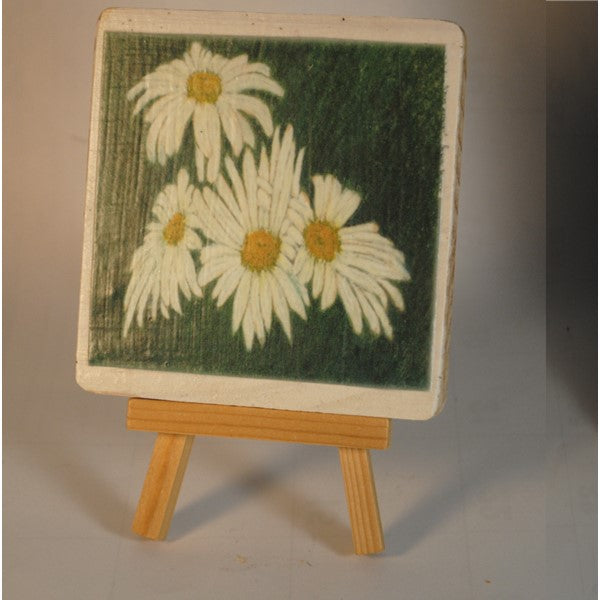 4 x 4 wooden plaque Dark Green Daisy