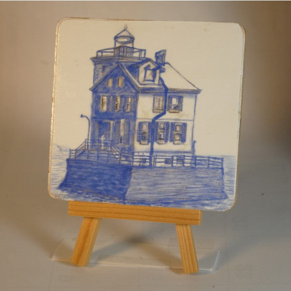 4 x 4 wooden plaque Lorain lighthouse