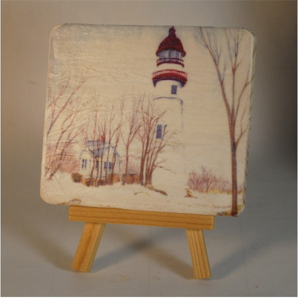 4 x 4 wooden plaque Marblehead Lighthouse