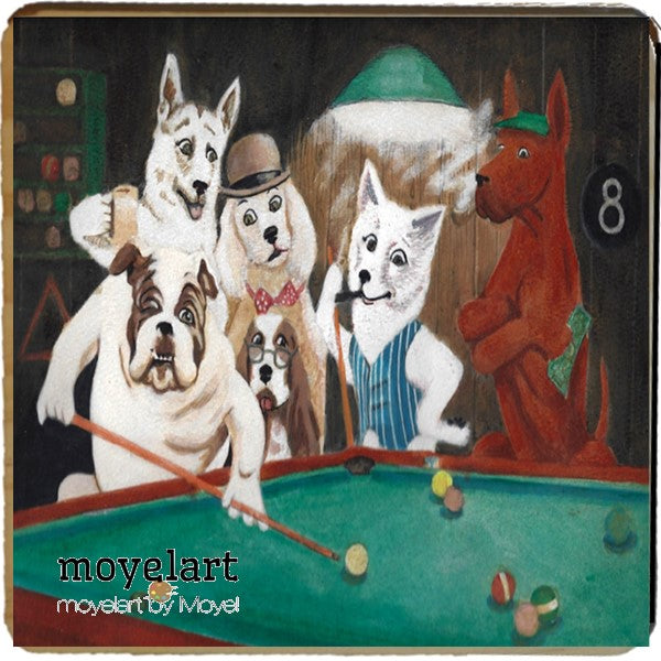 4 x 4 wooden plaque Billard Dogs