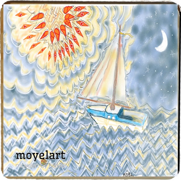 4 x 4 wooden plaque Sunset Sailing